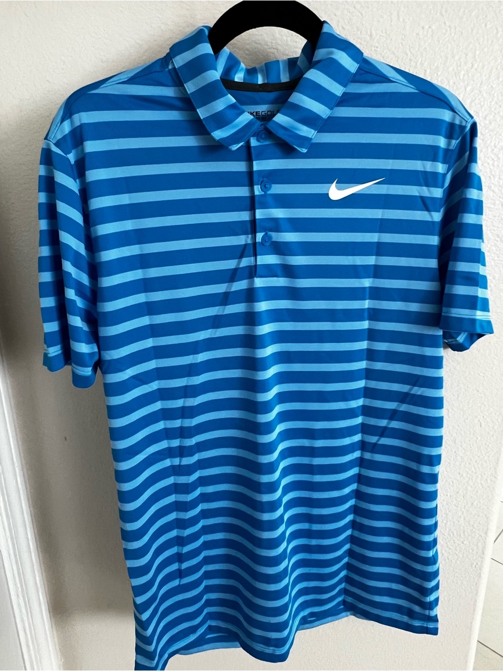 Nike Men’s Turquoise and Blue Striped Polo